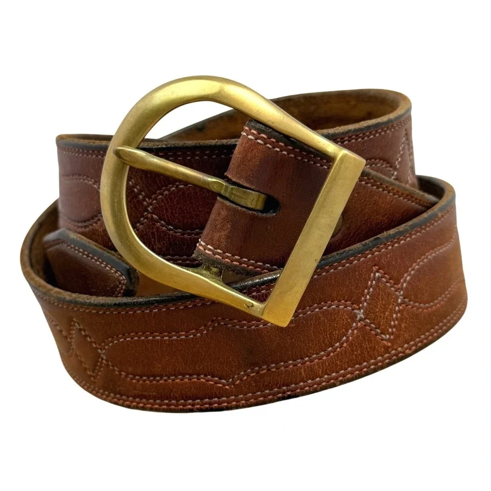 VTG North‎ & Judd Anchor Brand Brass Buckle Western Belt 38 Leather Patina 70s